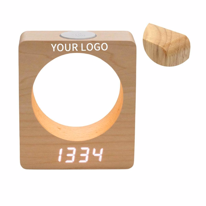 Adjustable LED Alarm Clock with Wooden Frame