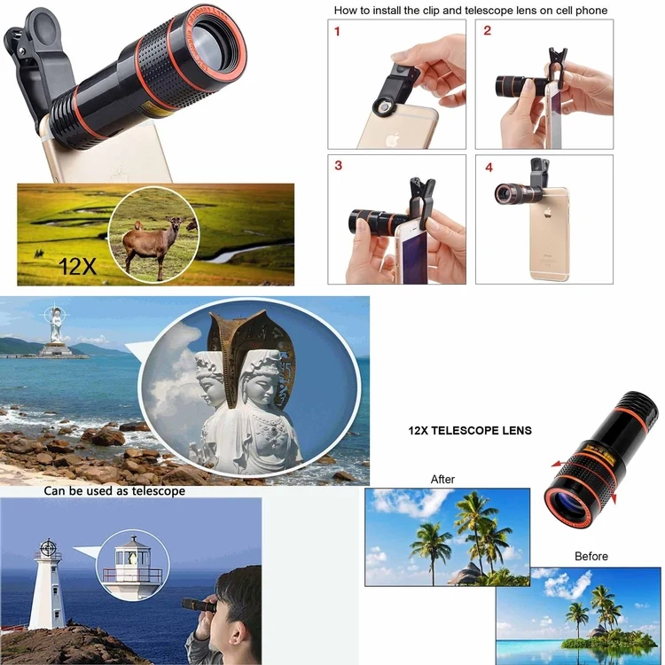 iBank ® Universal 12X Zoom Telephoto Universal Clip On Lens 1