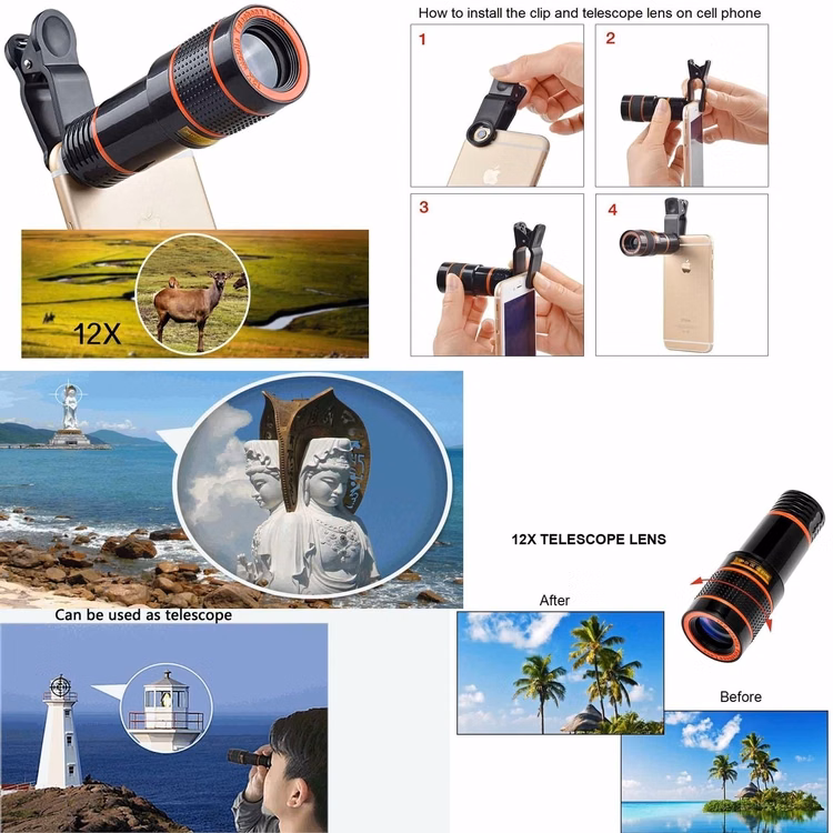 iBank ® Universal 12X Zoom Telephoto Universal Clip On Lens