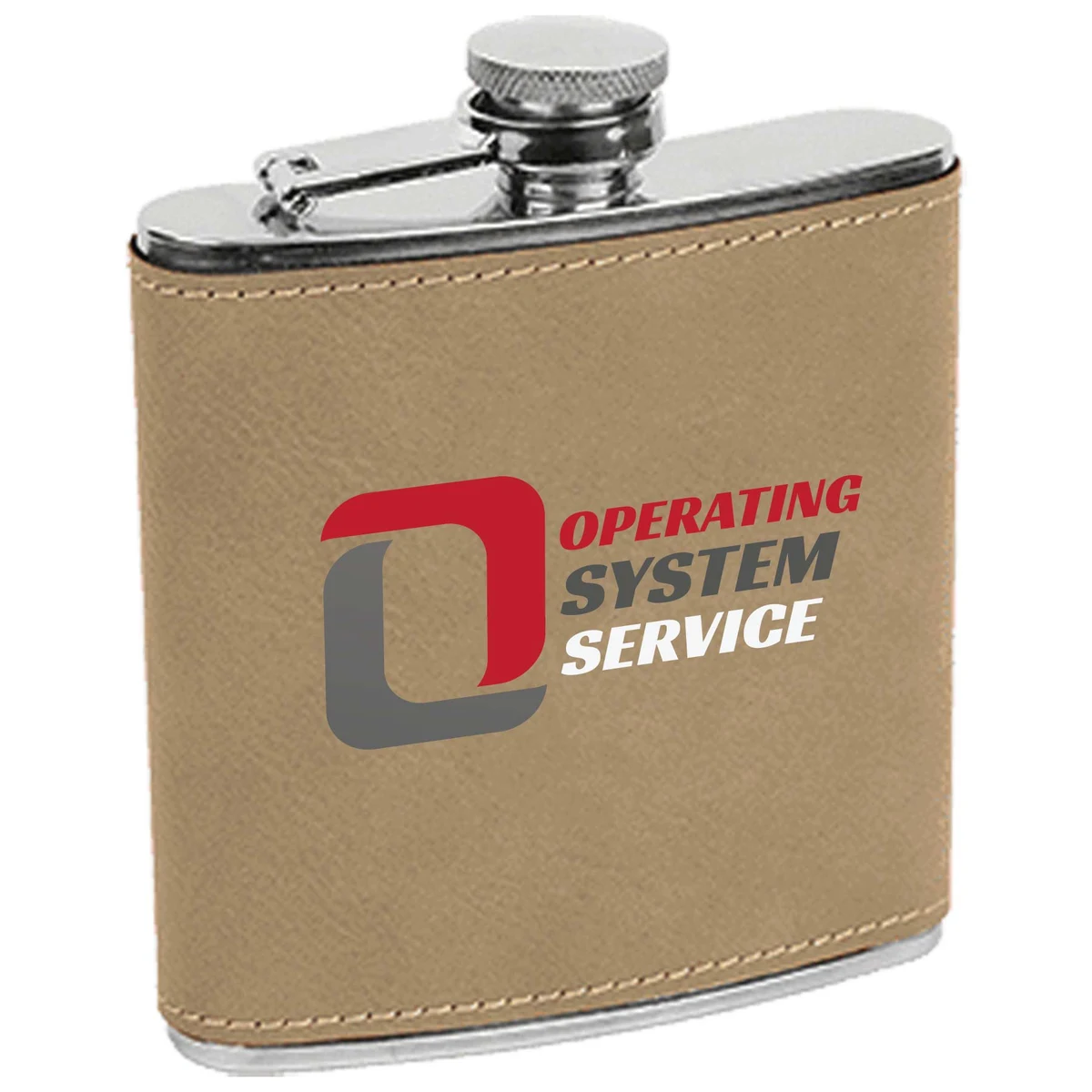 Light Brown Leatherette Stainless Steel Flask, custom water bottle with logo imprint 1