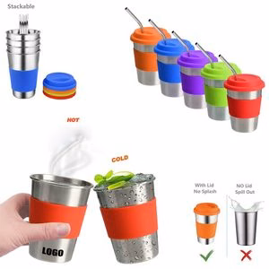 300ml Stainless Steel Cup with Silicone Lid And Straw