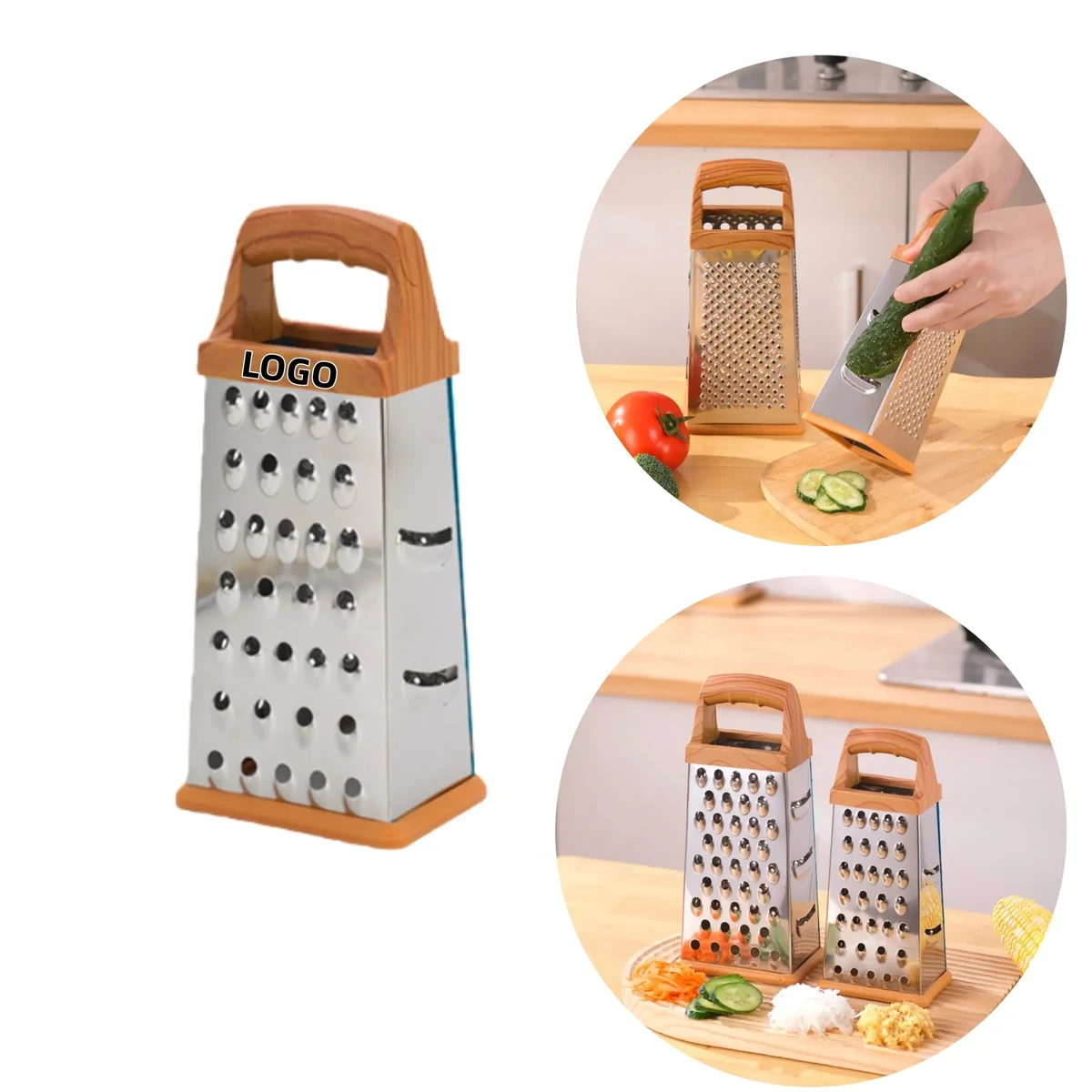 4-sided wooden handle stainless steel box grater 1