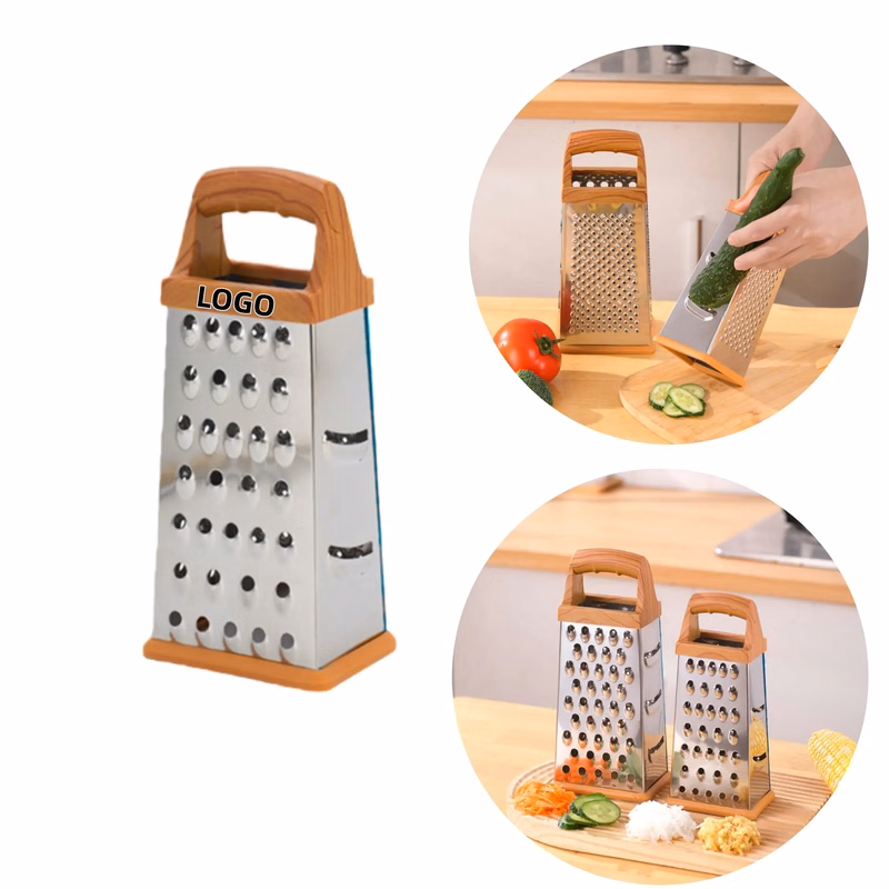 4-sided wooden handle stainless steel box grater