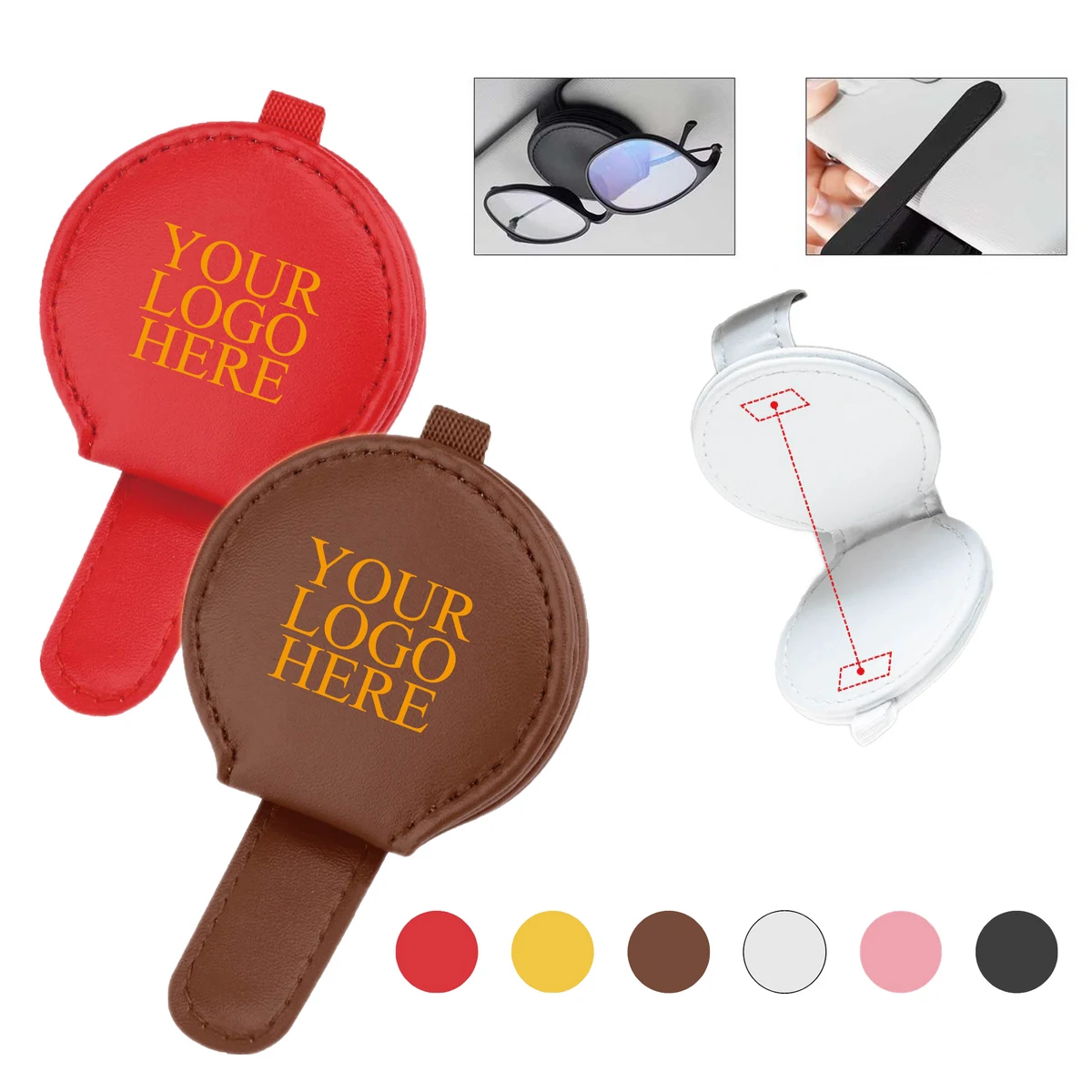 Eyewear PU Leather Car Glasses Clip Tool 1