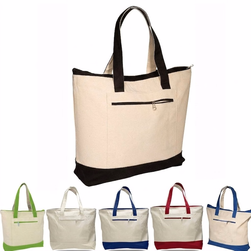 Cotton Canvas Zippered Tote Bag
