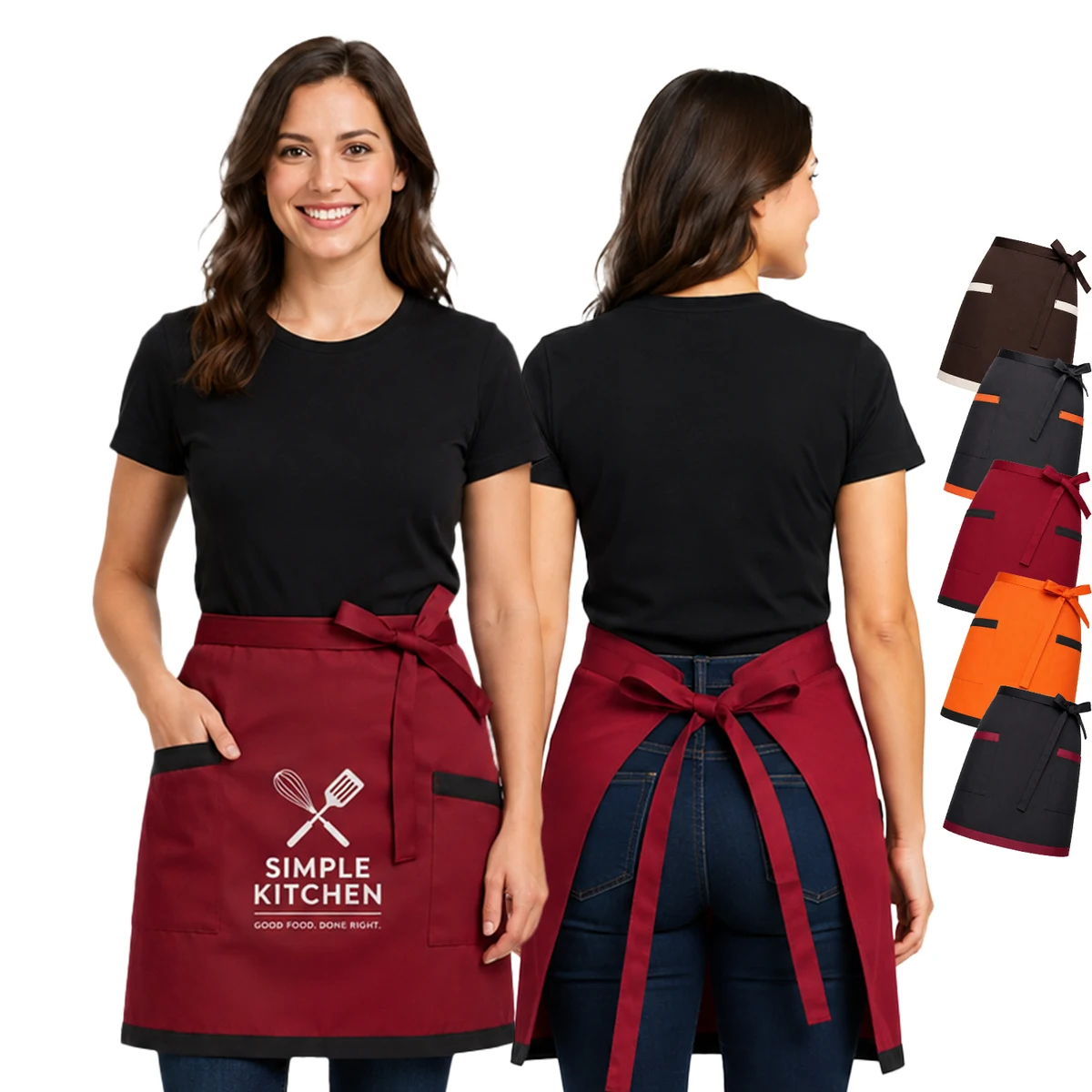 12 oz. Woven Waist Apron w/ Color trimmed bottom & 2 pockets 1