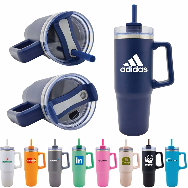 Newport 30 Oz. Double wall Stainless Steel Vacuum Insulated Tumbler w/Handle and Straw Light Green