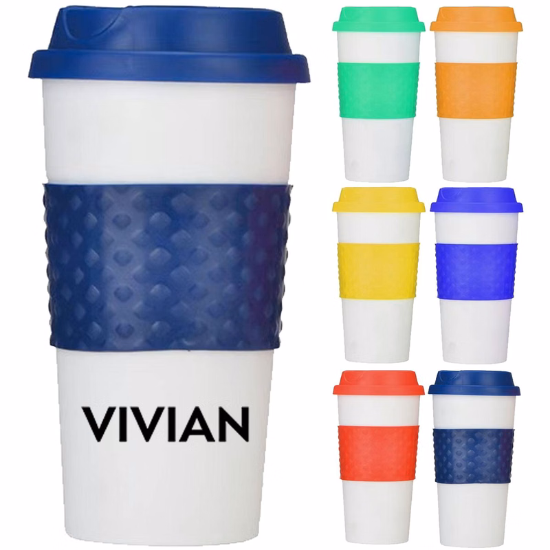 15oz Double-Wall PP Color Banded Travel Coffee Mug