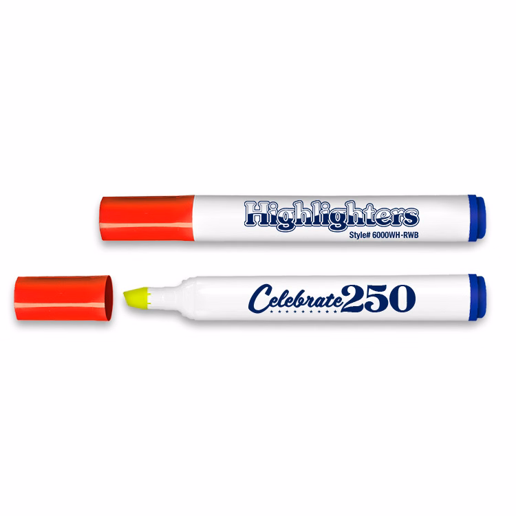 Brite Spots® Patriotic Fluorescent Highlighter with White Barrel - USA Made