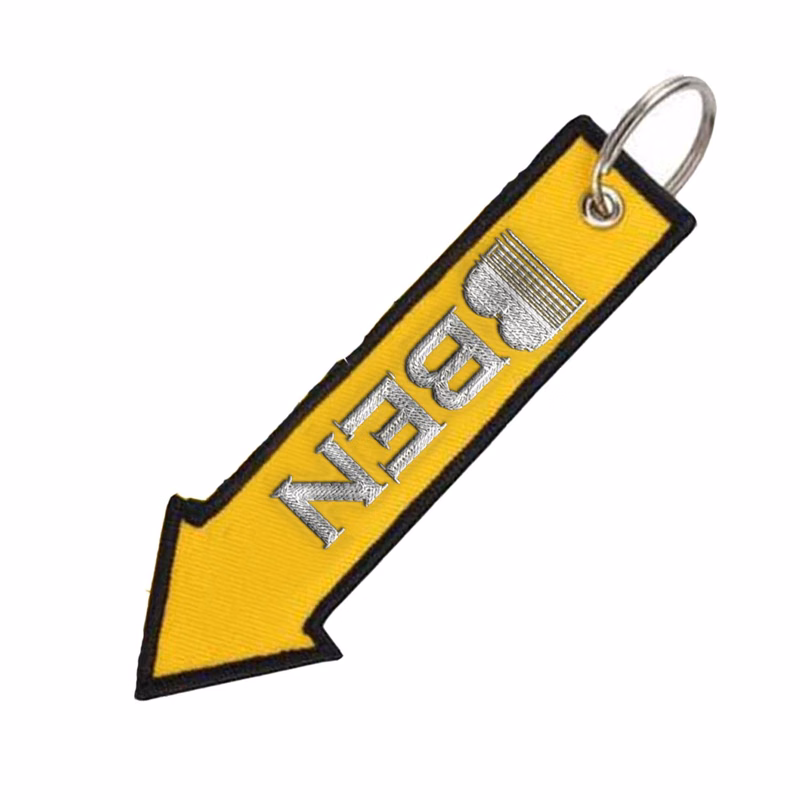 Embroidered short strap woven label keychain