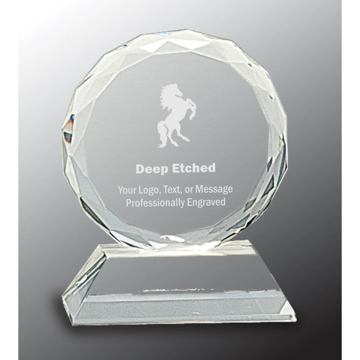 3" Round Facet Crystal Award on Clear Pedestal Base 1