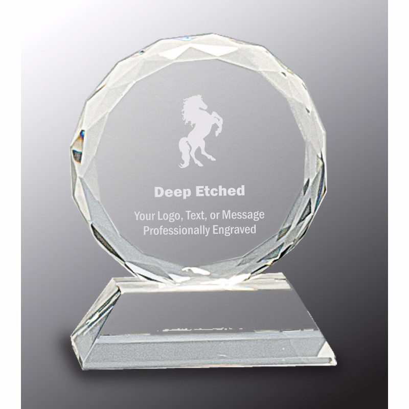 3" Round Facet Crystal Award on Clear Pedestal Base