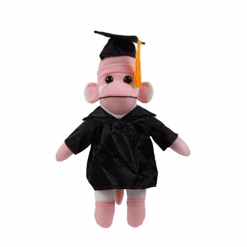 Pink Sock Monkey (Plush) in Graduation Cap & Gown