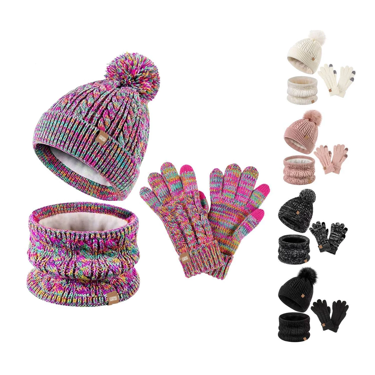 3-Piece Winter Children's Warm Knitted Hat Scarf Gloves Set 1