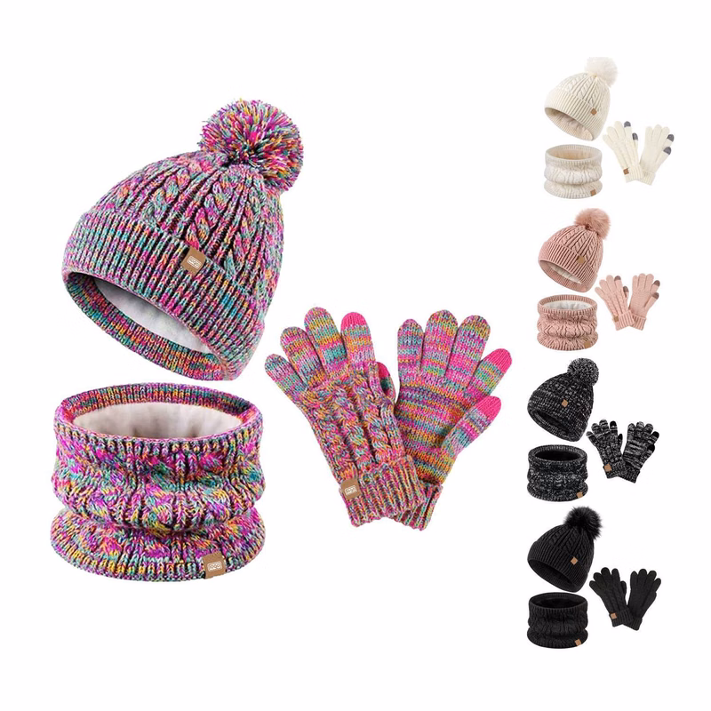 3-Piece Winter Children's Warm Knitted Hat Scarf Gloves Set