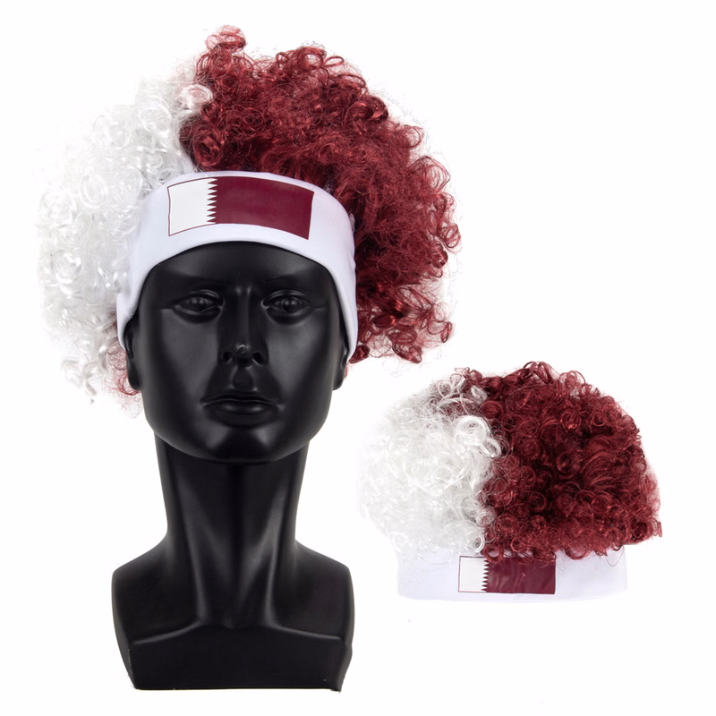 Qatar World Cup National Flag Football Fans Customized Headband Wig