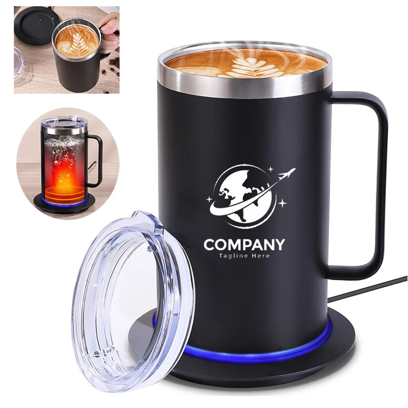 17oz Stainless Steel Smart Heated Coffee Mug Warmer Set 1