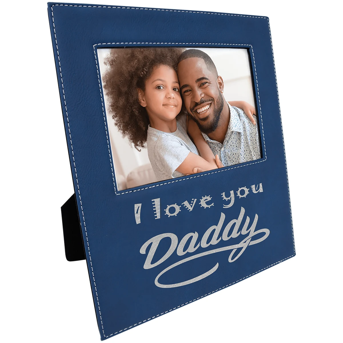 5" x 7" Blue/Silver Leatherette Photo Frame with 4 1/2" x 9 Engraving Area 1