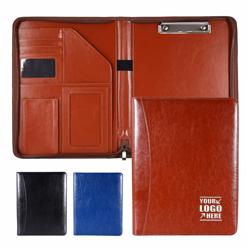 A4 Zipper Business Leather Padfolio with for Resume Suitable