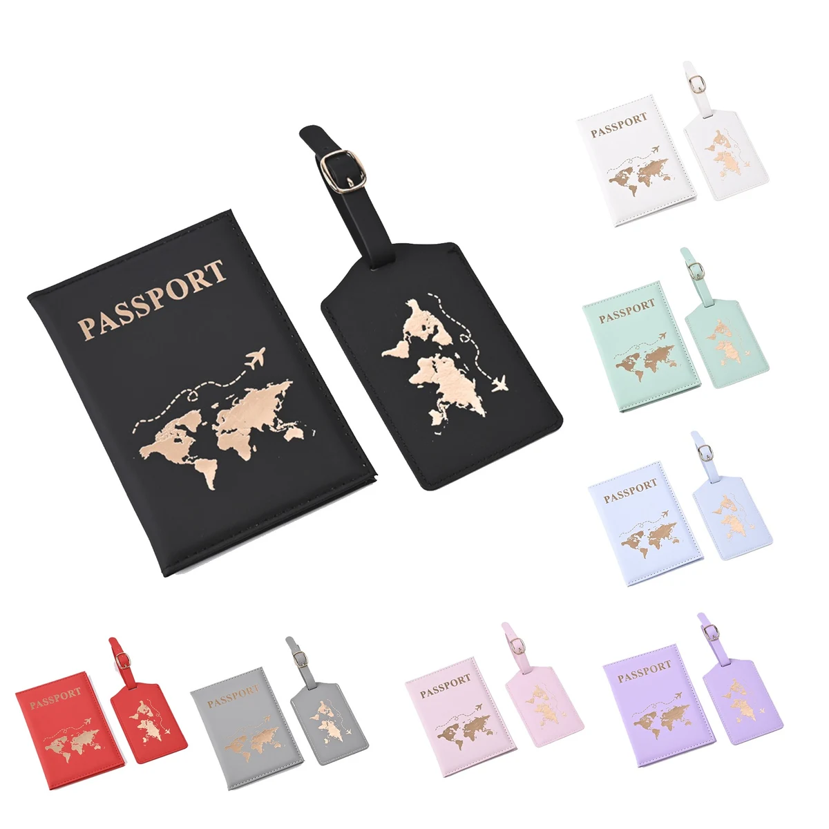 Leather Foil Map Passport Holder And Luggage Tag Set 1