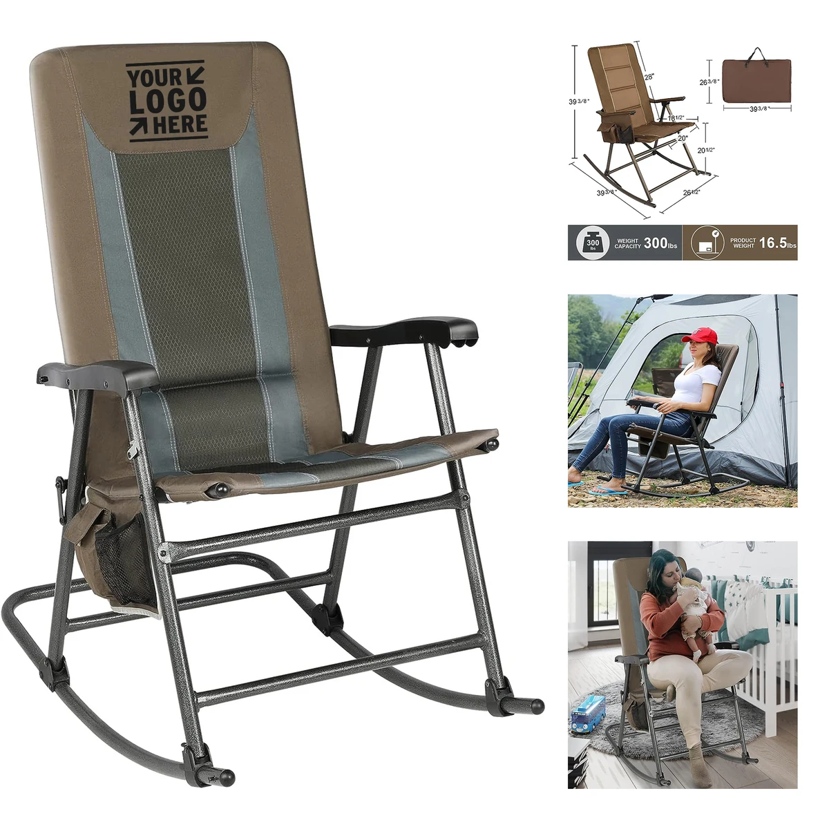 Support 300lbs Camping Patio Outdoor Portable High Back Heavy Duty Foldable Padded Rocking Chair 1