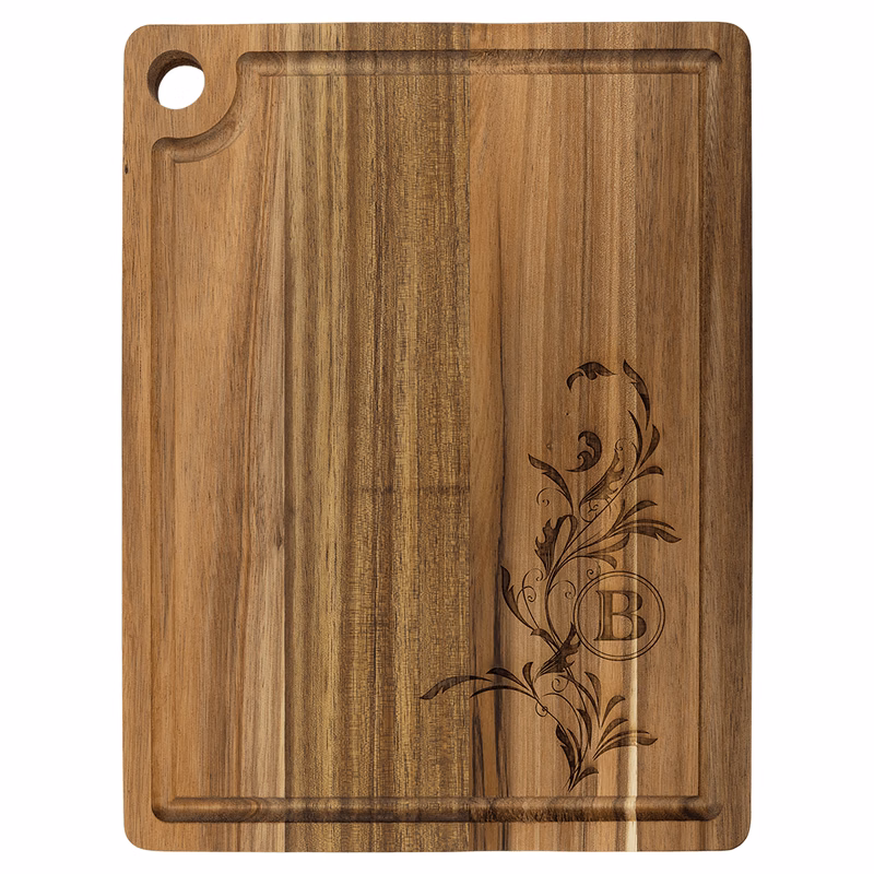 11 1/2" x 8 3/4" Acacia Cutting Board with Drip Ring and Corner Hole