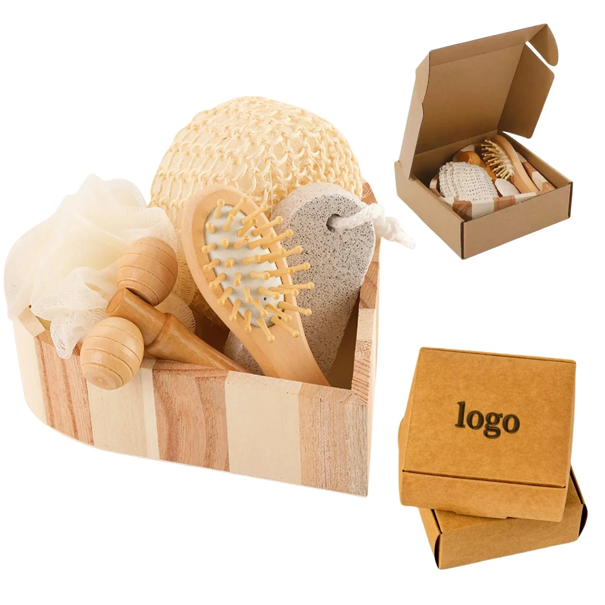 Romantic Wooden Bath Set with Massager for Hotel Amenities 1