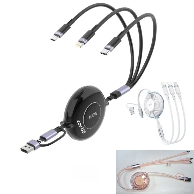 3 IN 1 100W Retractable Multi Charging Cable 1