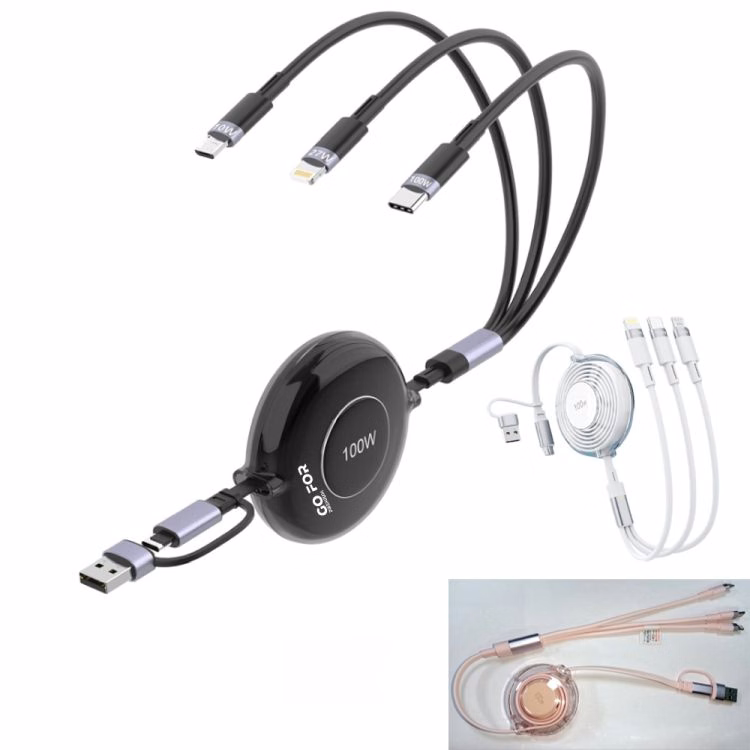 3 IN 1 100W Retractable Multi Charging Cable