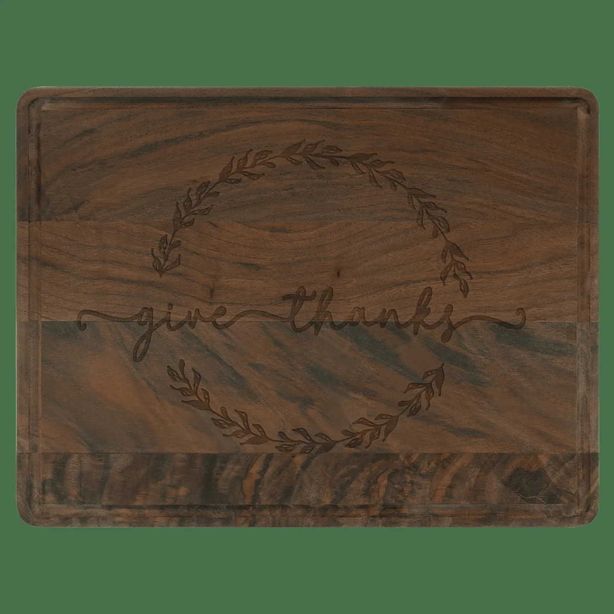 11 1/2" x 8 3/4" Multi Brown Walnut Cutting Board with Drip Ring 1