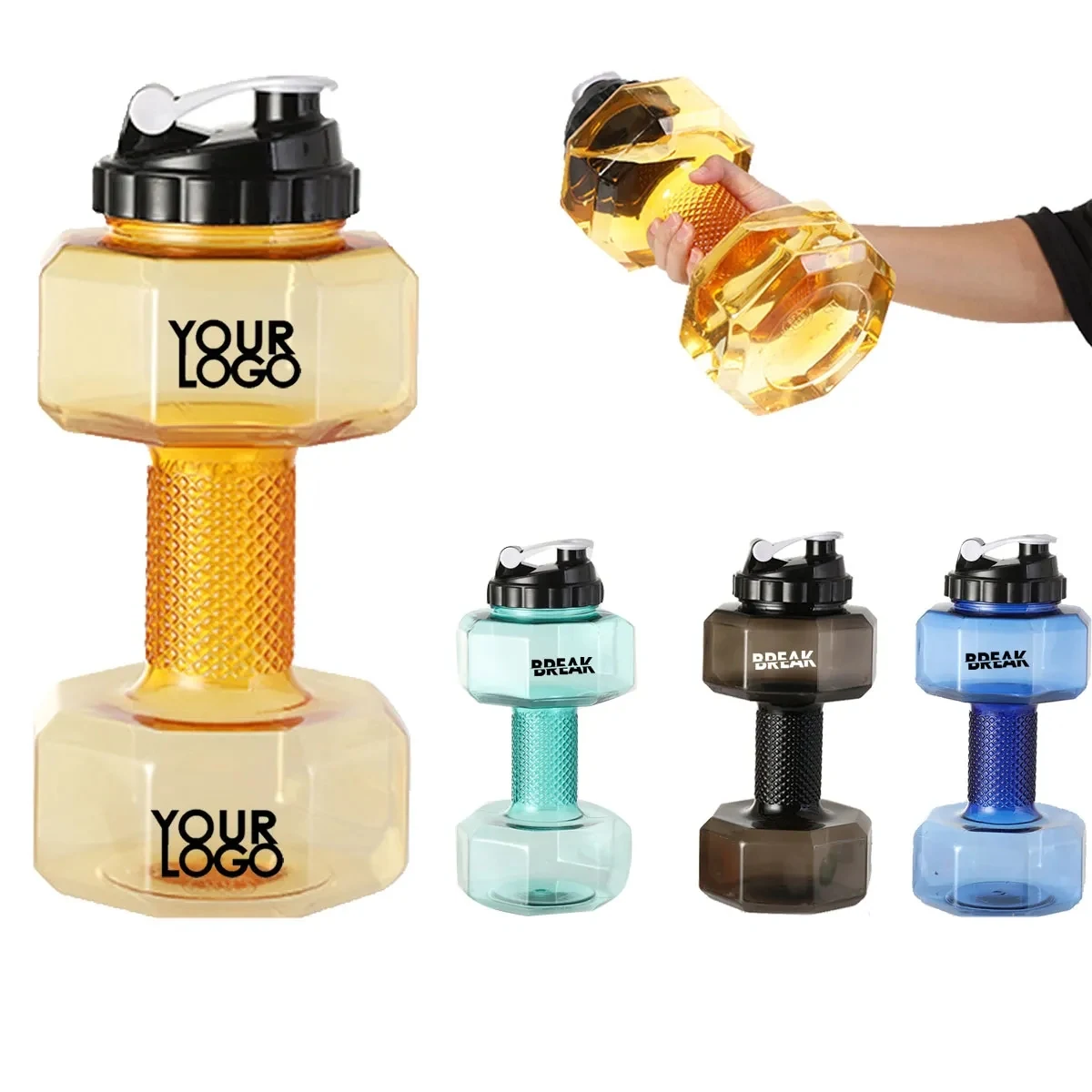 64oz. Half Gallon Dumbbell Shaped Plastic Gym Water Bottle 1