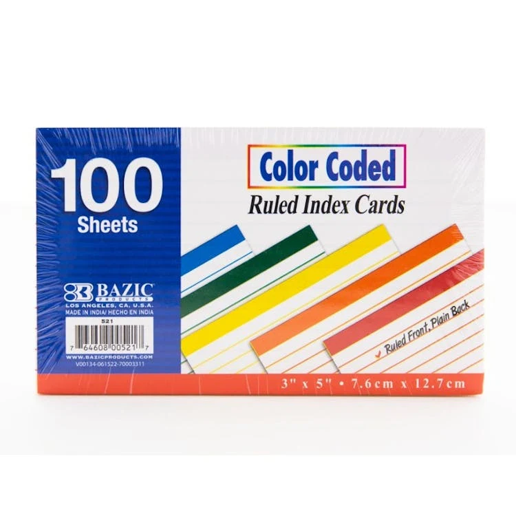 Index Cards - Ruled Color-Coded 100 Sheets 5 Colors 1