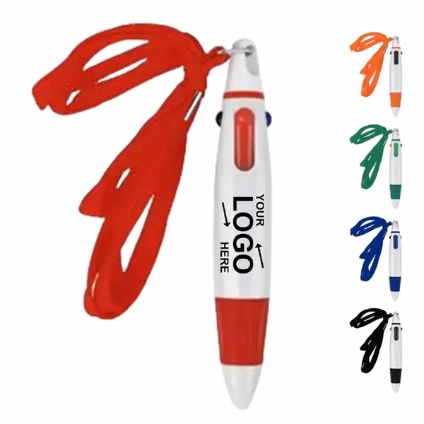 Custom Multicolor Retractable Pen With Lanyard — Desk Essential For Note Taking