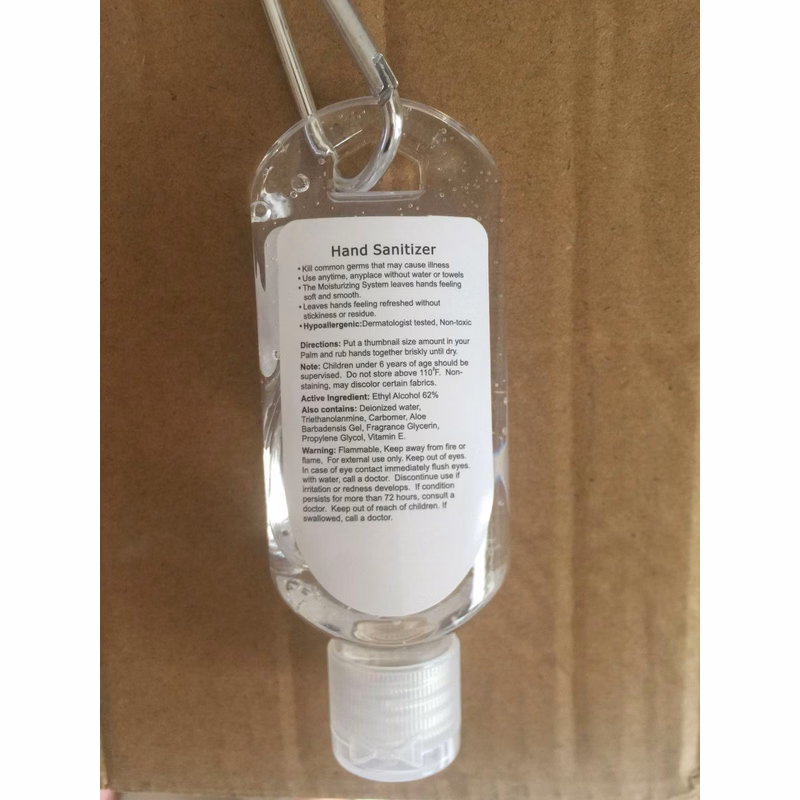 2OZ Hand Sanitizer Gel With Carabiner Clip