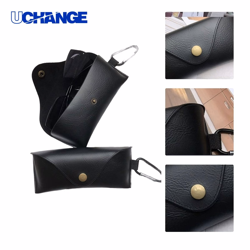 Eyewear Hook Leather Glasses Case with Snap Button Organizer