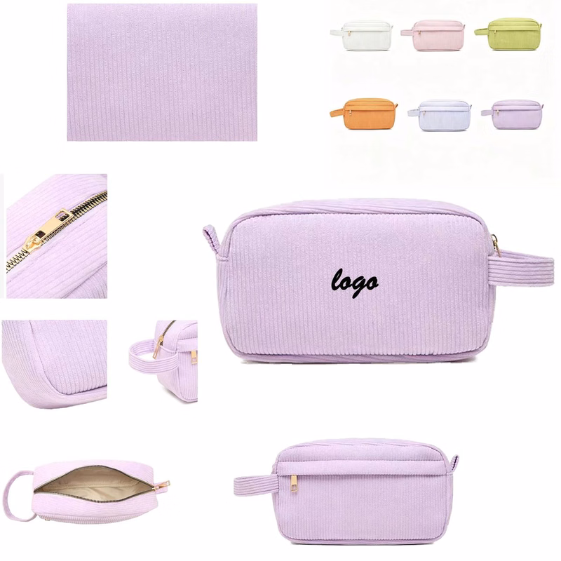 Portable Corduroy Accessory Pouch Custom Embroidered Logo