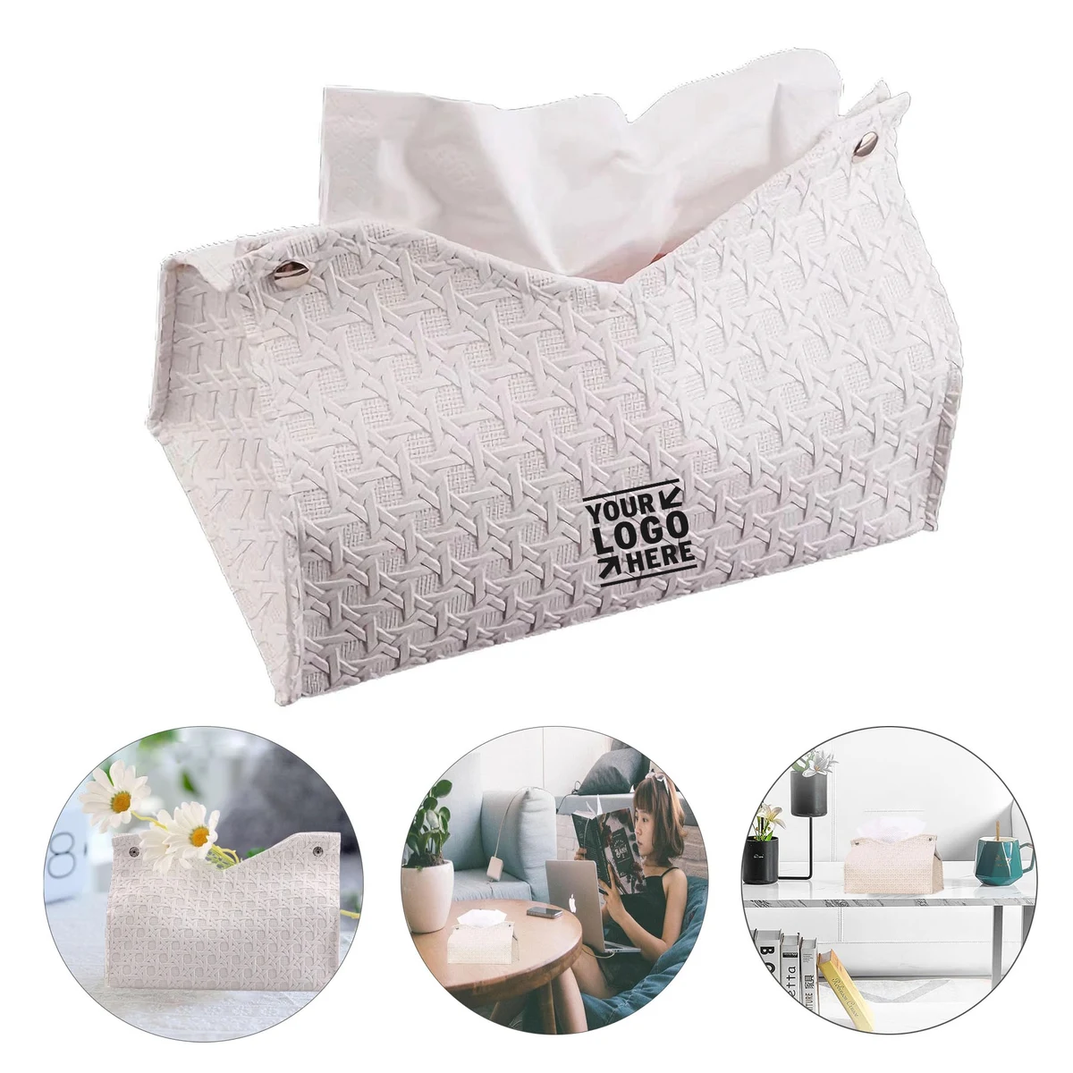 Bathroom Office Foldable Rectangle Cute PU Leather Tissue Box Cover Holder 1