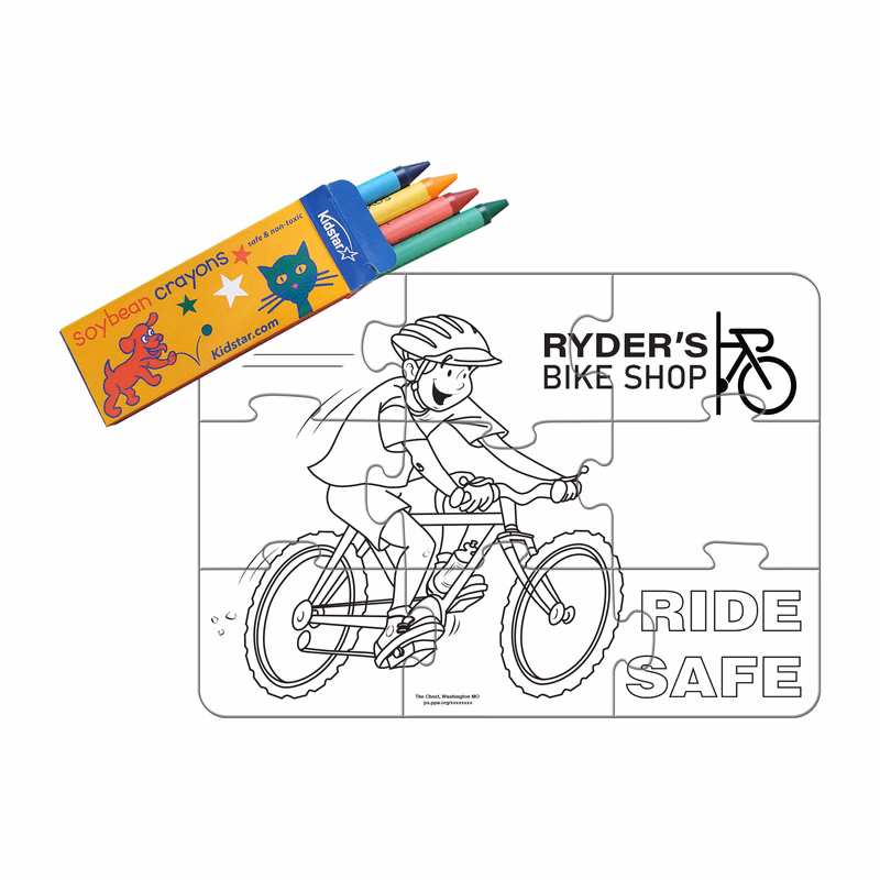 9 Pieces - 5" x 7" Coloring Puzzle - Bike Safety