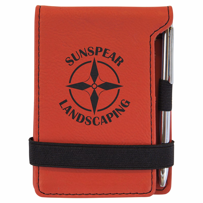3 1/4" x 4 3/4" Red Leatherette Mini Notepad with Pen