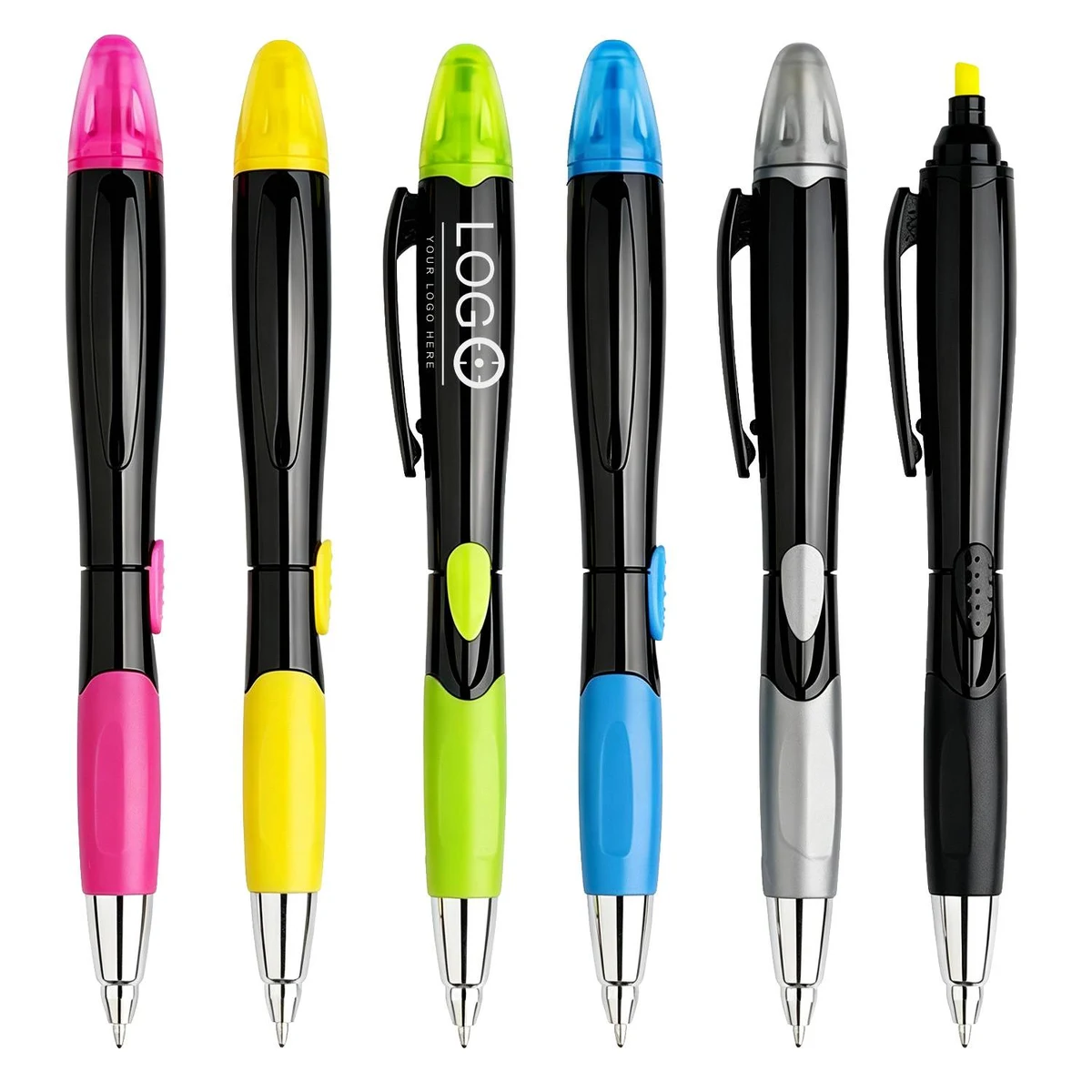 2 in 1 Black Barrel Dual Tip Gel Pen with Highlighter Top 1