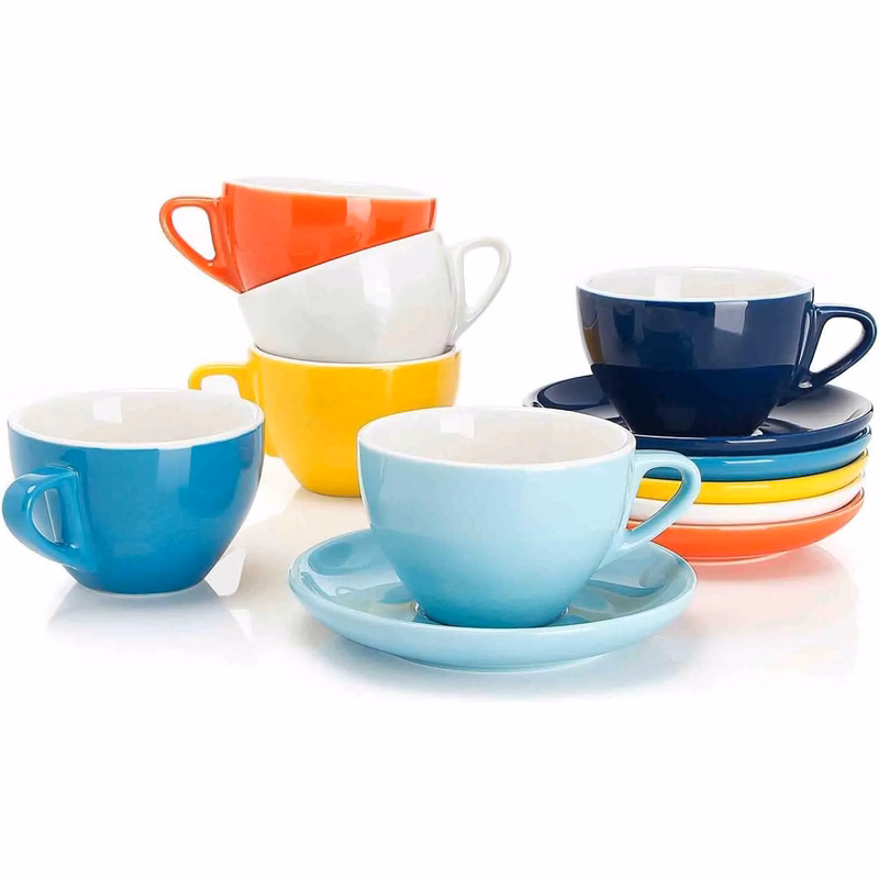10 Oz Ceramic Coffee Cup and Saucer with handle