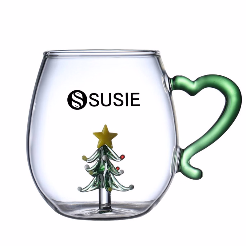 10 oz Christmas Tree Liner Glass Cup w/ Handle