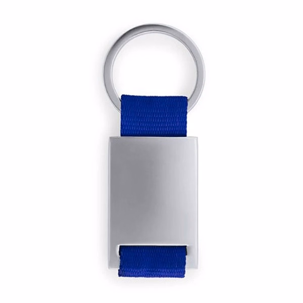 Custom Zinc Alloy Metal Tag Keychain with Nylon Web Strap — Dual-Side Branded Key Tag