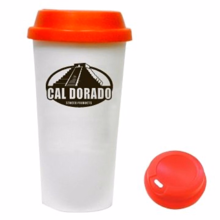 16 Oz. White insulated Plastic Reusable Coffee Tumbler w/Color Lid (5 Days)