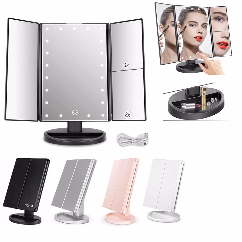 Trifold Lighted Vanity Mirror