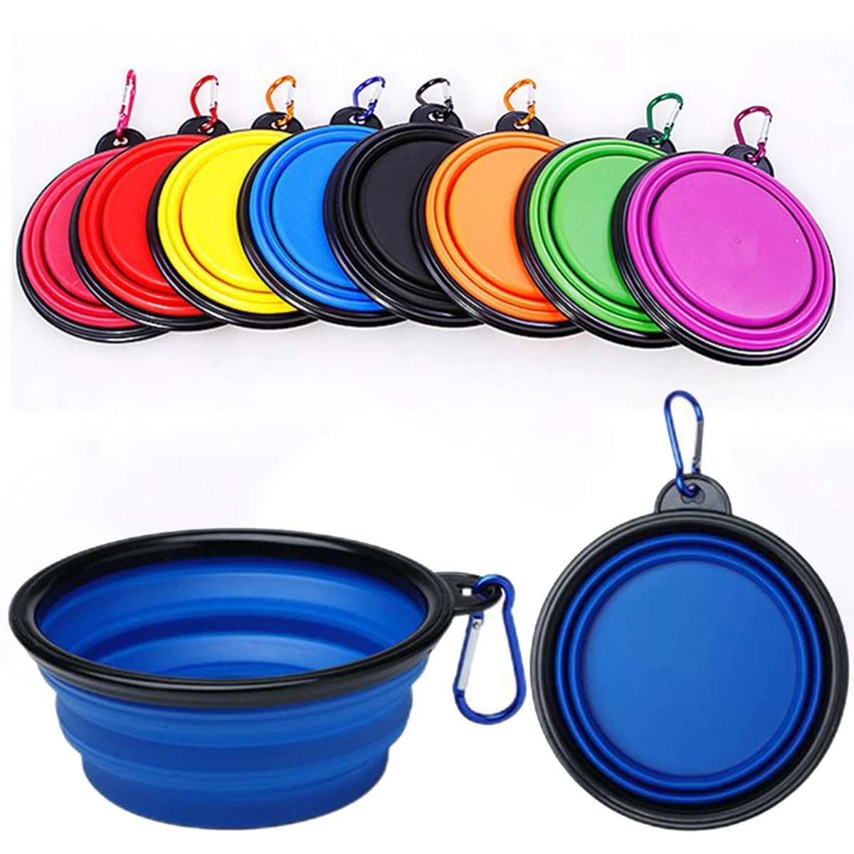 TPE Collapsible Pet Dog Bowl With Carabiner 1