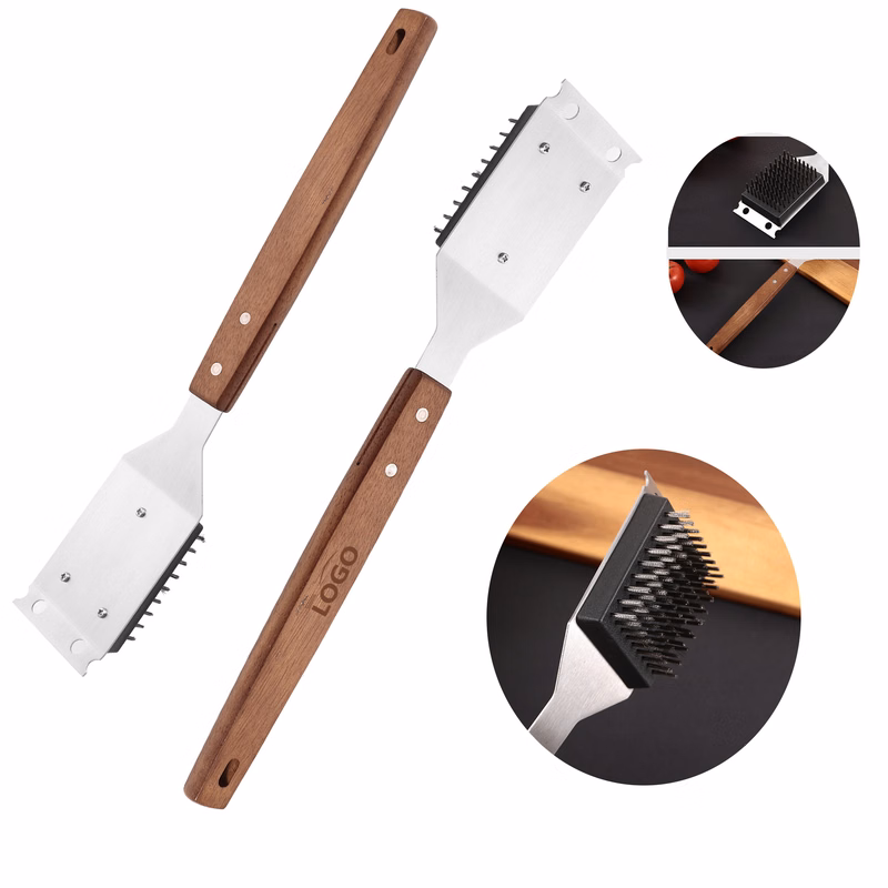 BBQ Stainless Steel Wooden-Handled Cleaning Brush