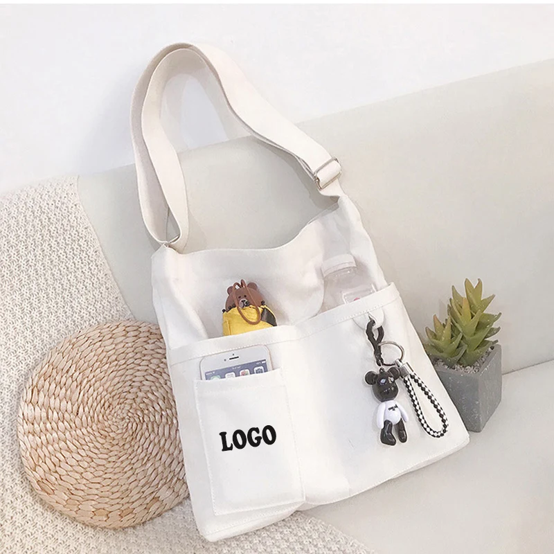 Reusable Canvas Tote Bag w/3 External Pocket 1