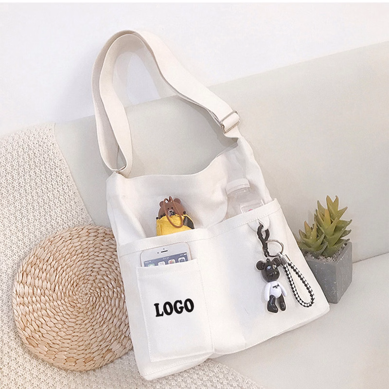 Reusable Canvas Tote Bag w/3 External Pocket