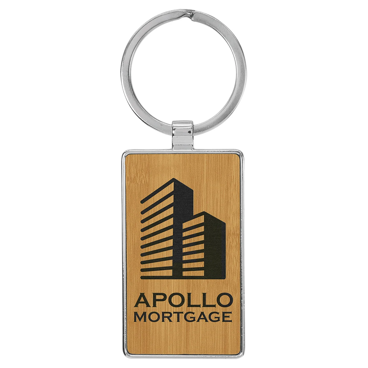 Bamboo Leatherette/Metal Rectangle Keychain 1